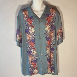 Caribbean Men's Linen SZXXL Blue Hawaiian Cabana Camp Shirt Resort 70's Vacation